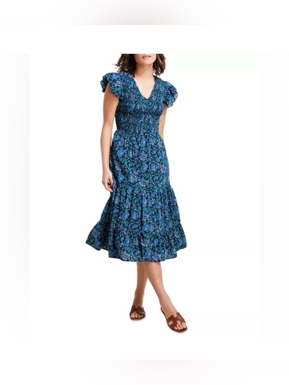 Vineyard Vines Smocked Midi Dress in Anegada Floral Print| Size: XXL (18)